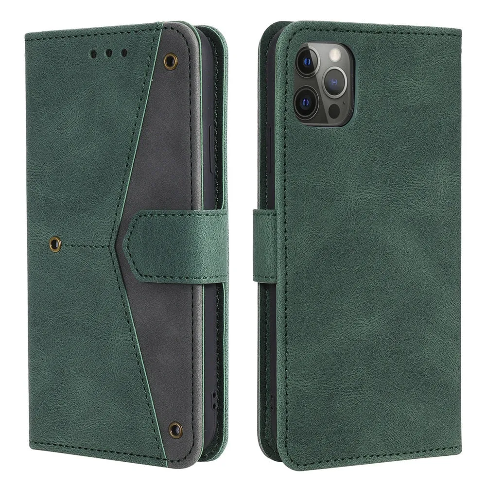 Anymob IPhone Blue Splicing Flip Leather Phone Cases Wallet Book Style Cover