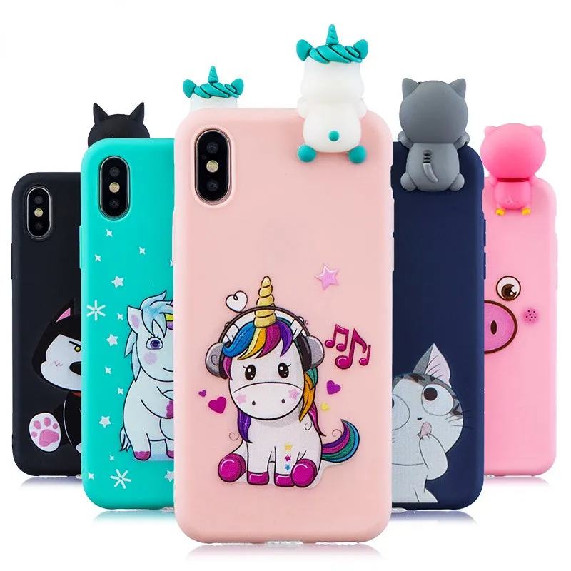 Anymob iPhone Blue Unicorn 3D Toys Case Soft Silicone Cartoon Cover