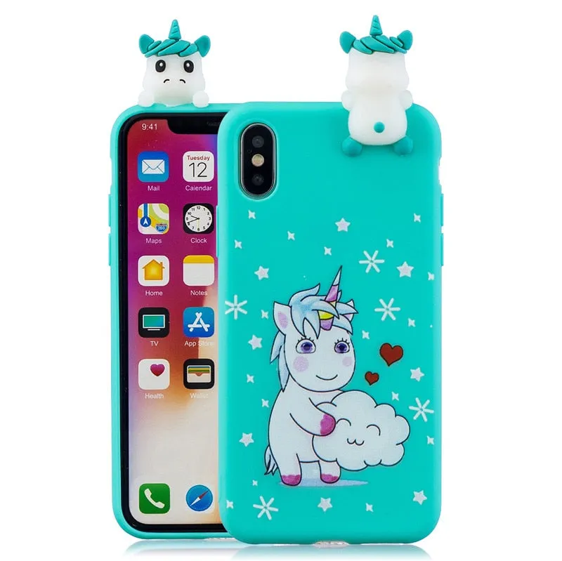 Anymob iPhone Blue Unicorn 3D Toys Case Soft Silicone Cartoon Cover