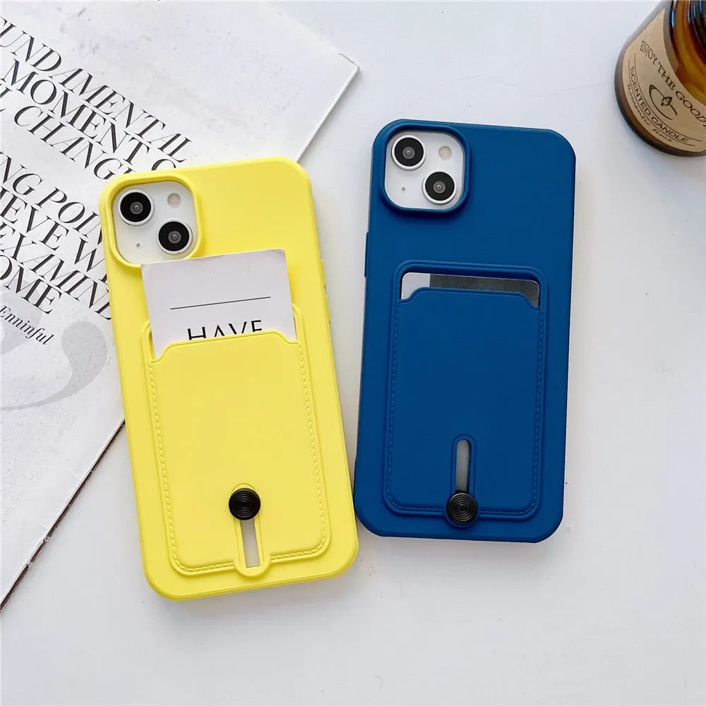 Anymob iPhone Blue Wallet Card Slots Holder Case Soft Silicone Shockproof Cover