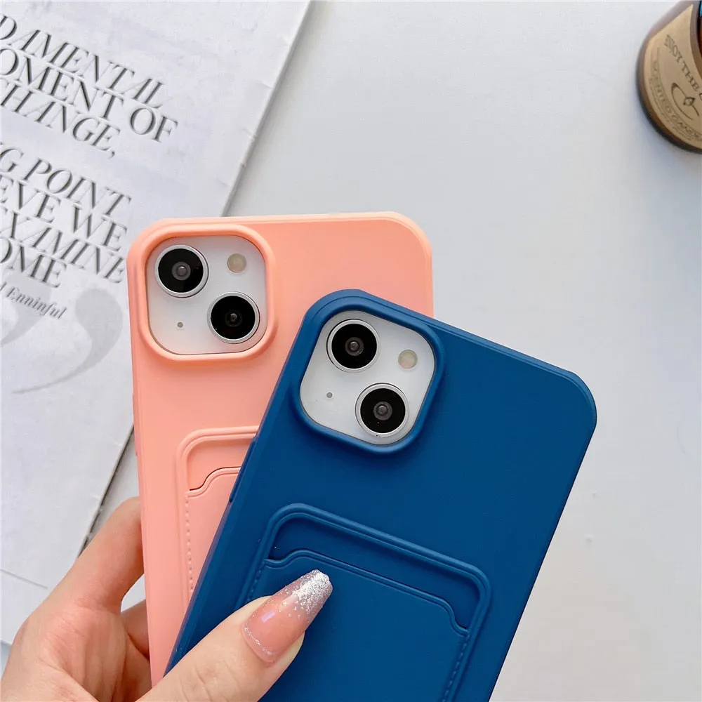 Anymob iPhone Blue Wallet Card Slots Holder Case Soft Silicone Shockproof Cover