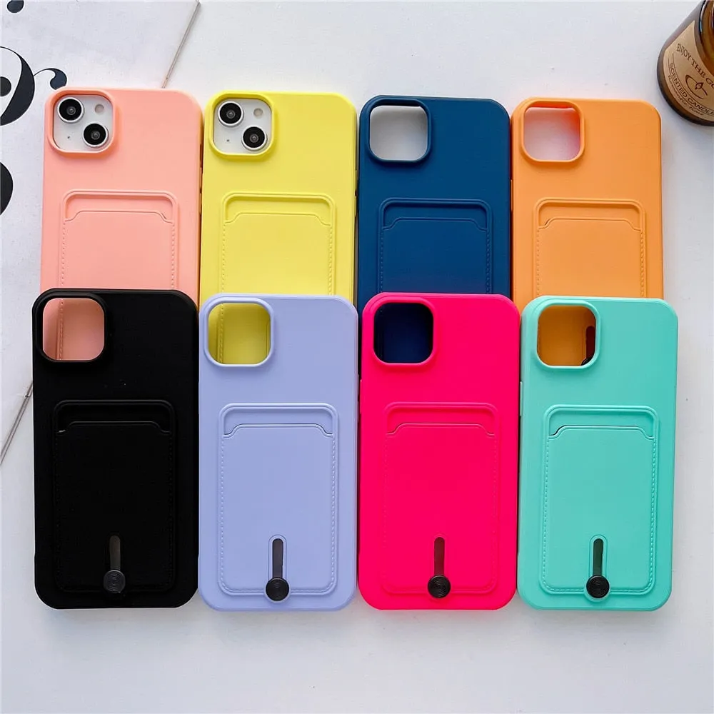 Anymob iPhone Blue Wallet Card Slots Holder Case Soft Silicone Shockproof Cover