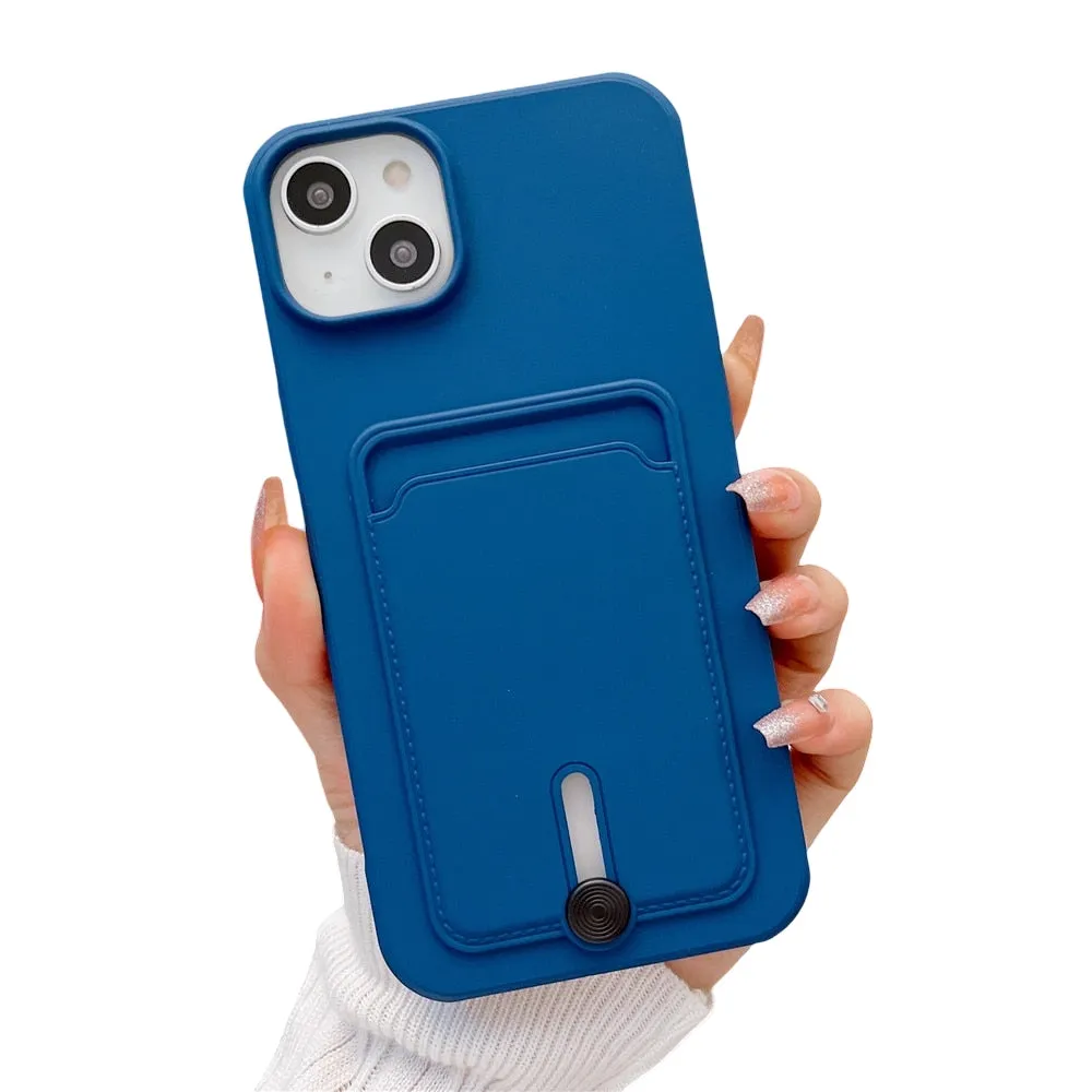 Anymob iPhone Blue Wallet Card Slots Holder Case Soft Silicone Shockproof Cover