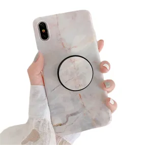 Anymob iPhone Brown Marble Case Holder Stand Splice Plating IMD Silicon Phone Cover