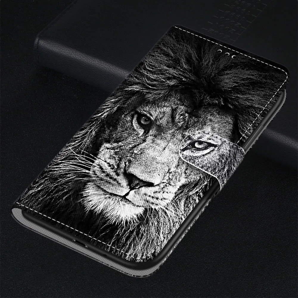 Anymob iPhone Case Black Lion Flip Leather Wallet Animal Painting Phone Book Style Cover