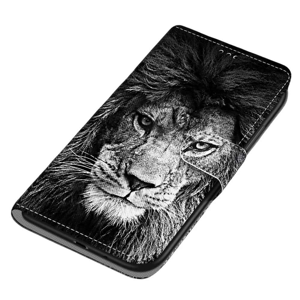 Anymob iPhone Case Black Lion Flip Leather Wallet Animal Painting Phone Book Style Cover