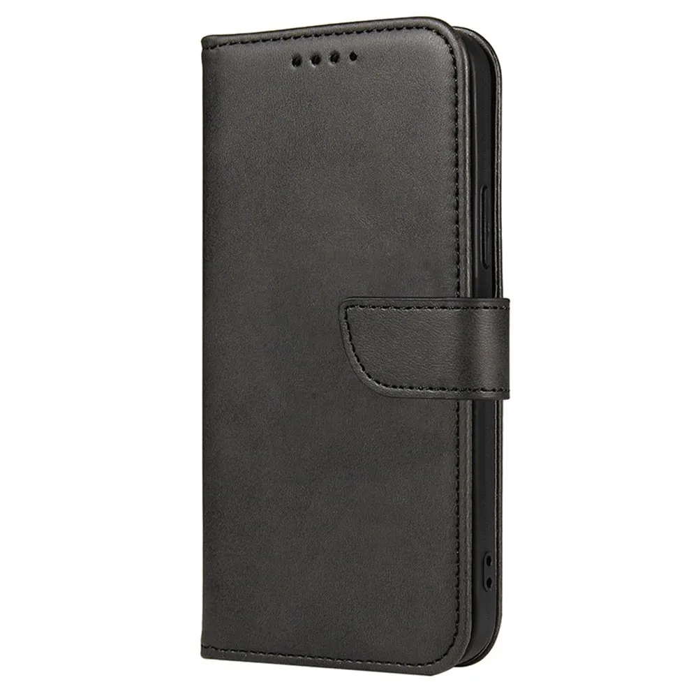 Anymob iPhone Case Black Magnetic Flip Solid Color Wallet Phone Protection Cover