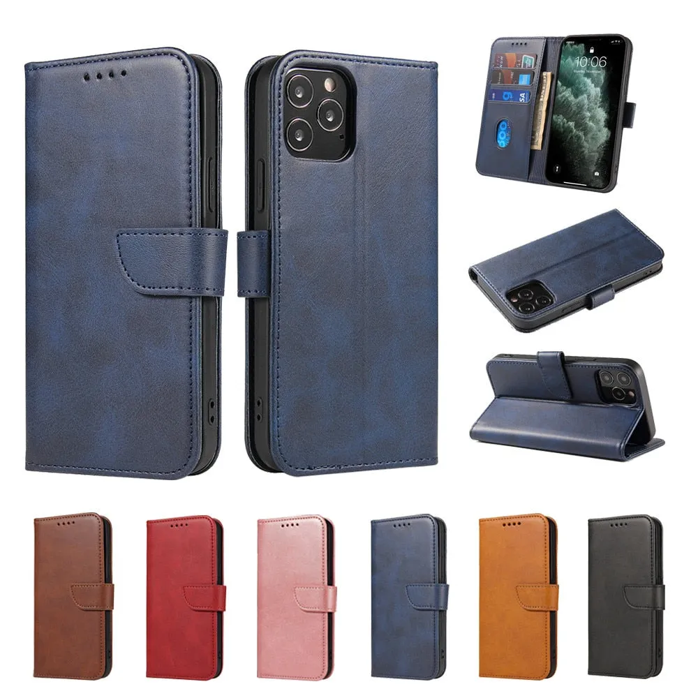 Anymob iPhone Case Black Magnetic Flip Solid Color Wallet Phone Protection Cover