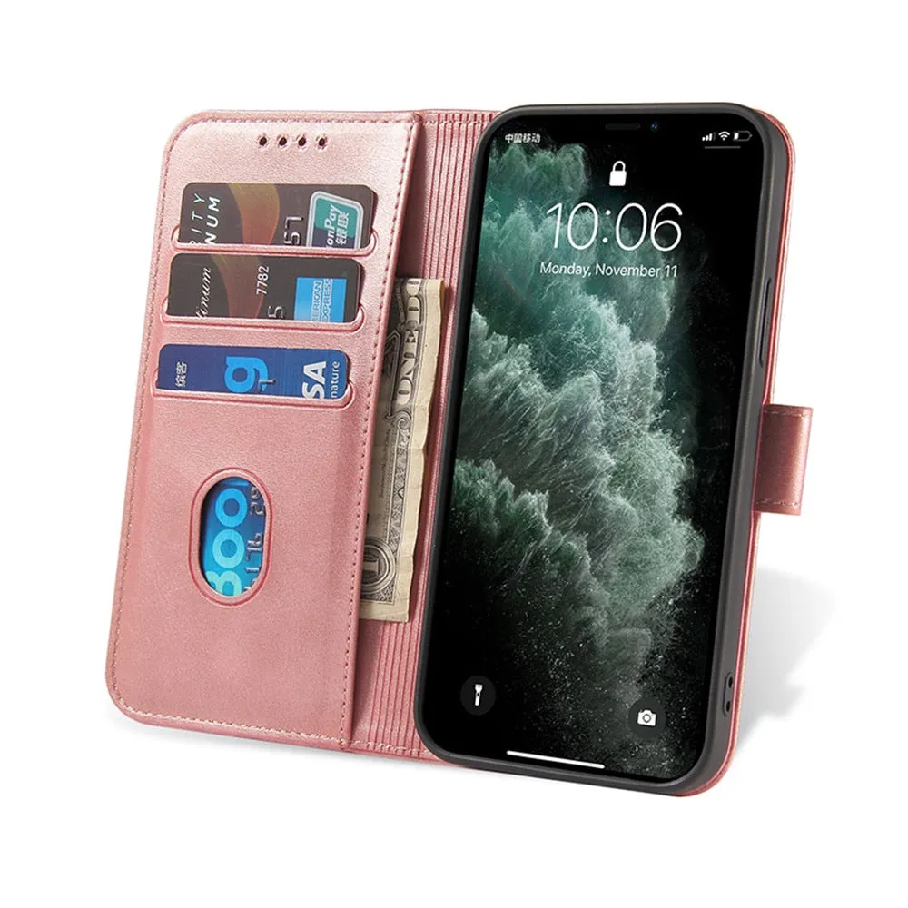 Anymob iPhone Case Black Magnetic Flip Solid Color Wallet Phone Protection Cover