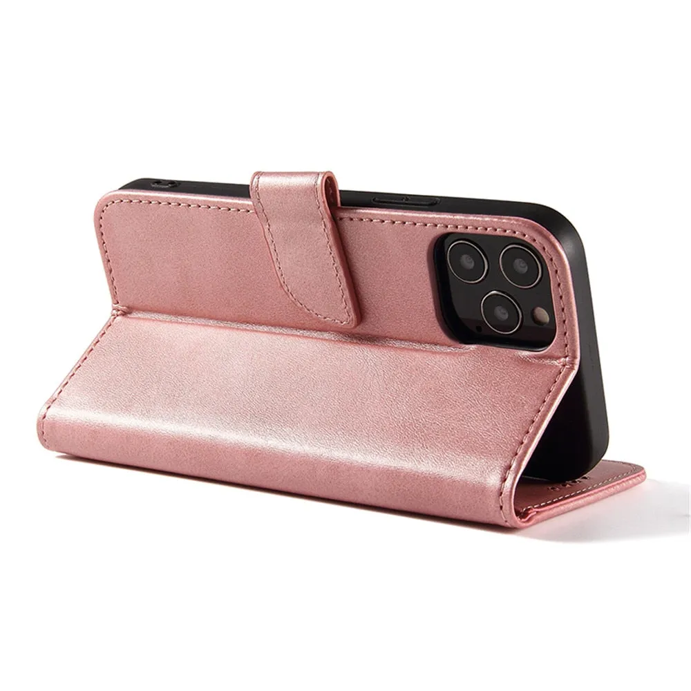 Anymob iPhone Case Black Magnetic Flip Solid Color Wallet Phone Protection Cover