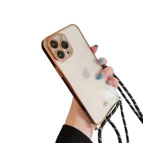 Anymob iPhone Case Black Necklace Strap Lanyard Cord Transparent Soft Cover