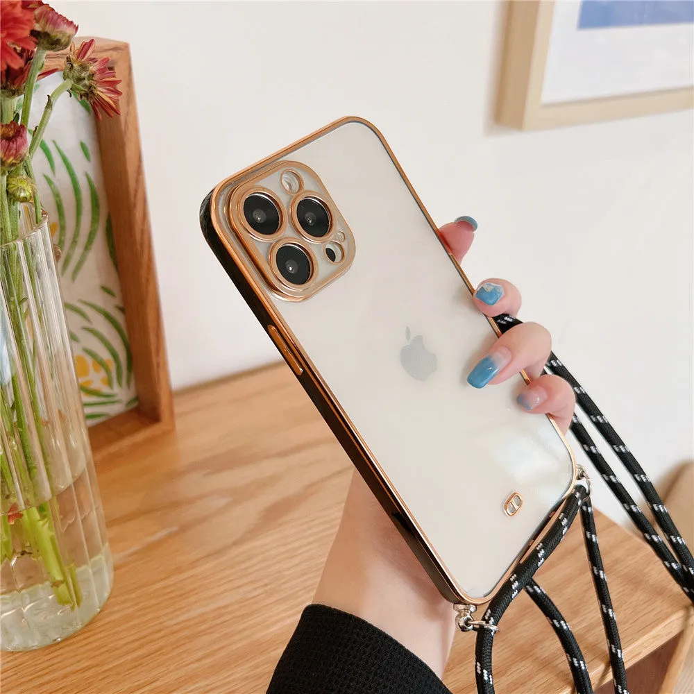 Anymob iPhone Case Black Necklace Strap Lanyard Cord Transparent Soft Cover
