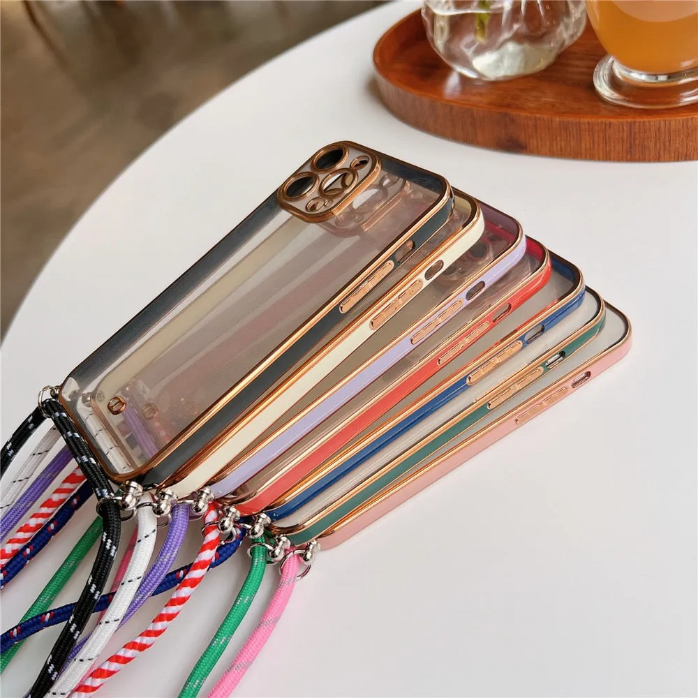 Anymob iPhone Case Black Necklace Strap Lanyard Cord Transparent Soft Cover