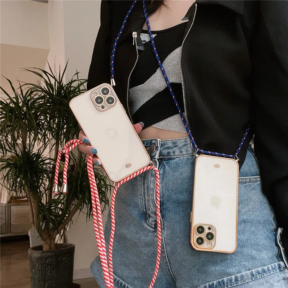 Anymob iPhone Case Black Necklace Strap Lanyard Cord Transparent Soft Cover