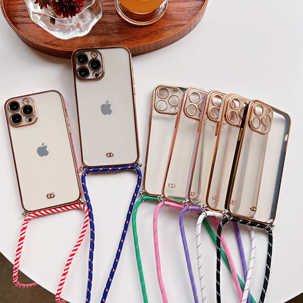 Anymob iPhone Case Black Necklace Strap Lanyard Cord Transparent Soft Cover