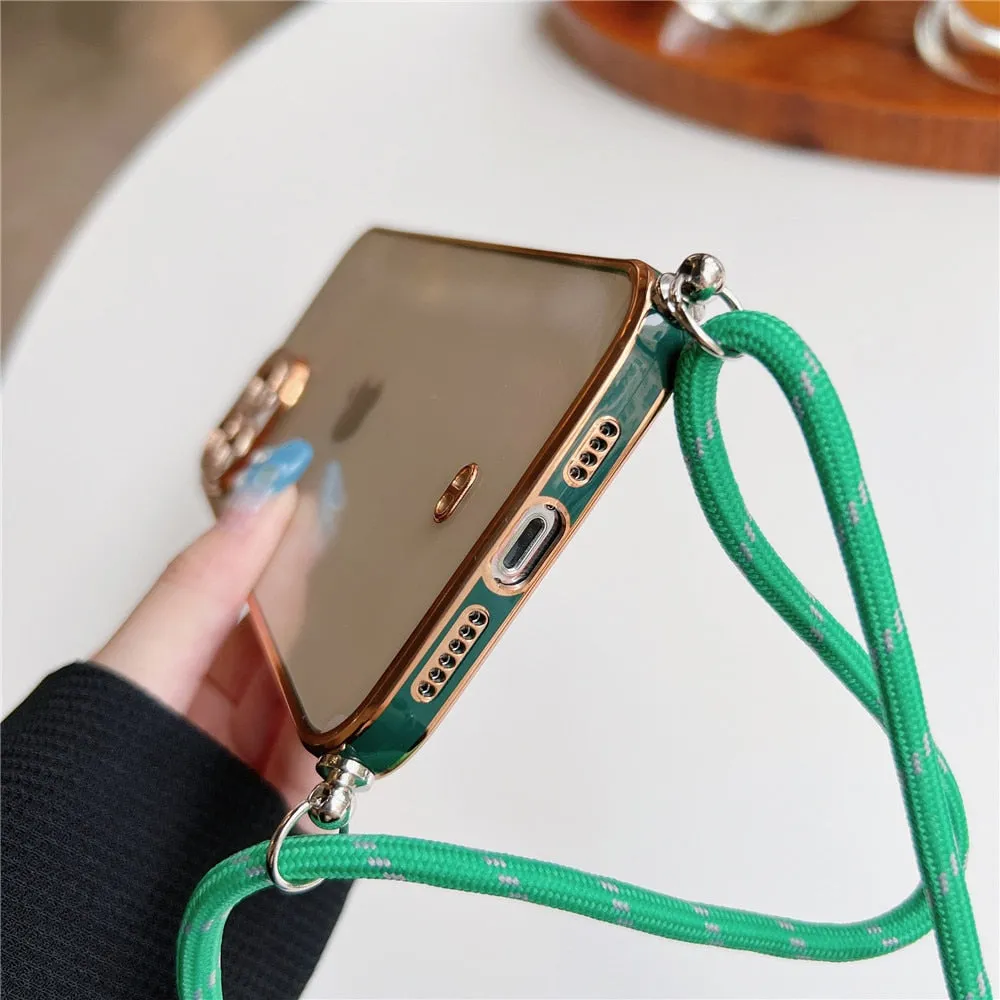 Anymob iPhone Case Black Necklace Strap Lanyard Cord Transparent Soft Cover