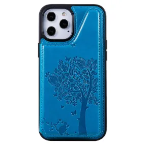 Anymob iPhone Case Blue 3D Tree Cat Leather Flip Wallet Cover