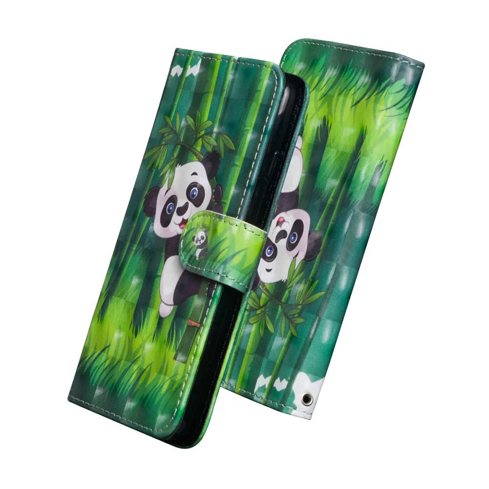 Anymob iPhone Case Blue Butterfly Flip Leather 3D Panda Painted Wallet Back Cover