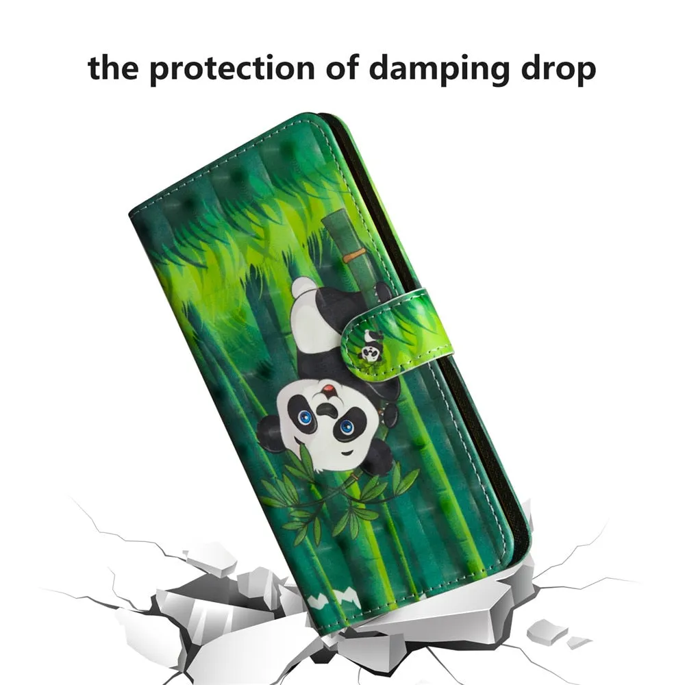 Anymob iPhone Case Blue Butterfly Flip Leather 3D Panda Painted Wallet Back Cover
