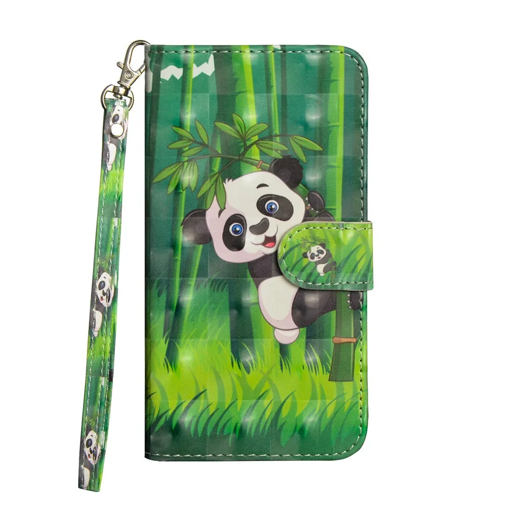 Anymob iPhone Case Blue Butterfly Flip Leather 3D Panda Painted Wallet Back Cover