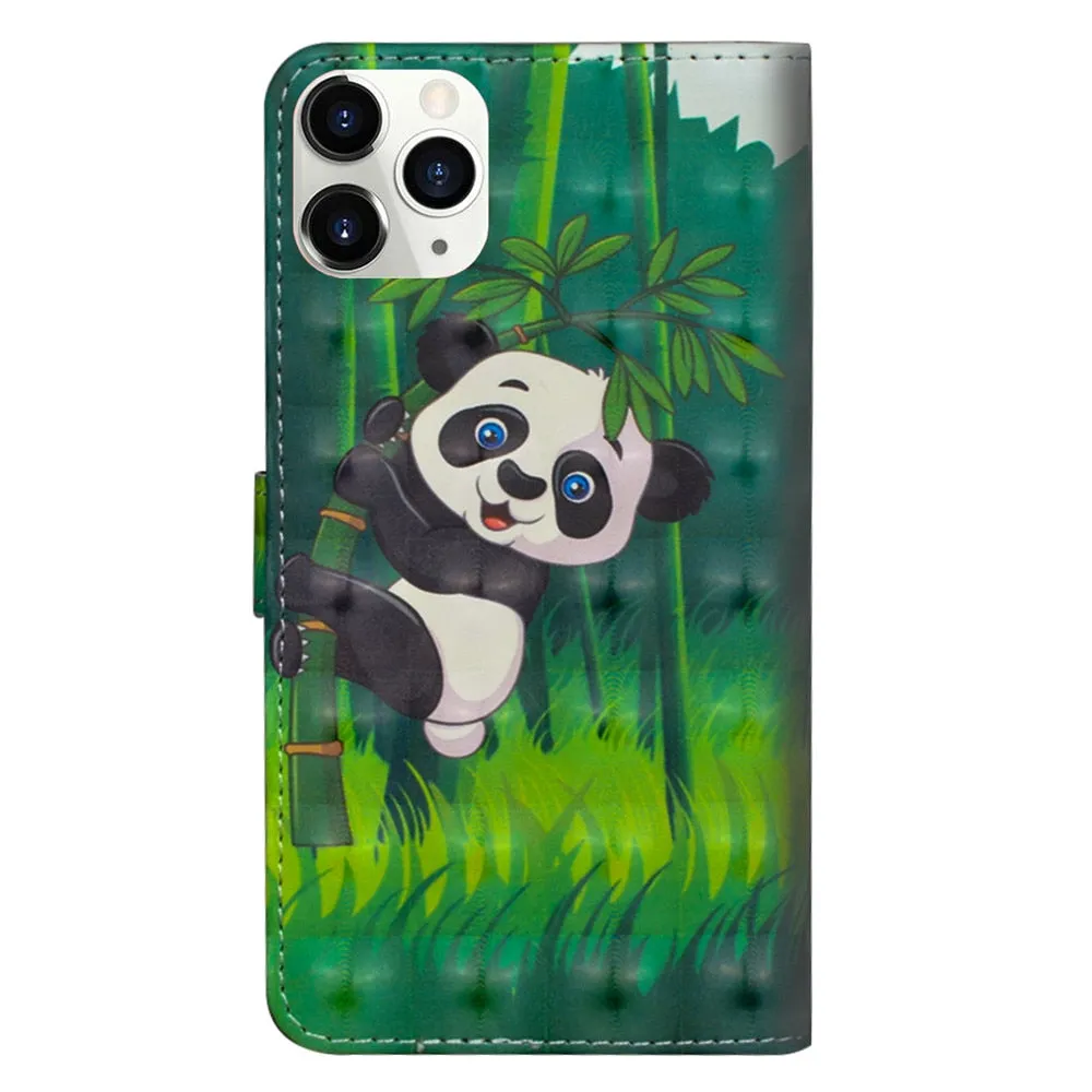 Anymob iPhone Case Blue Butterfly Flip Leather 3D Panda Painted Wallet Back Cover
