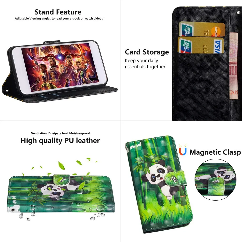 Anymob iPhone Case Blue Butterfly Flip Leather 3D Panda Painted Wallet Back Cover