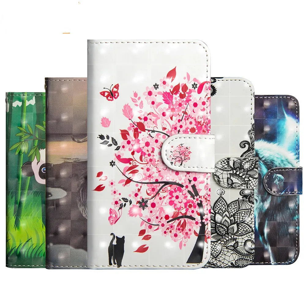 Anymob iPhone Case Blue Butterfly Flip Leather 3D Panda Painted Wallet Back Cover