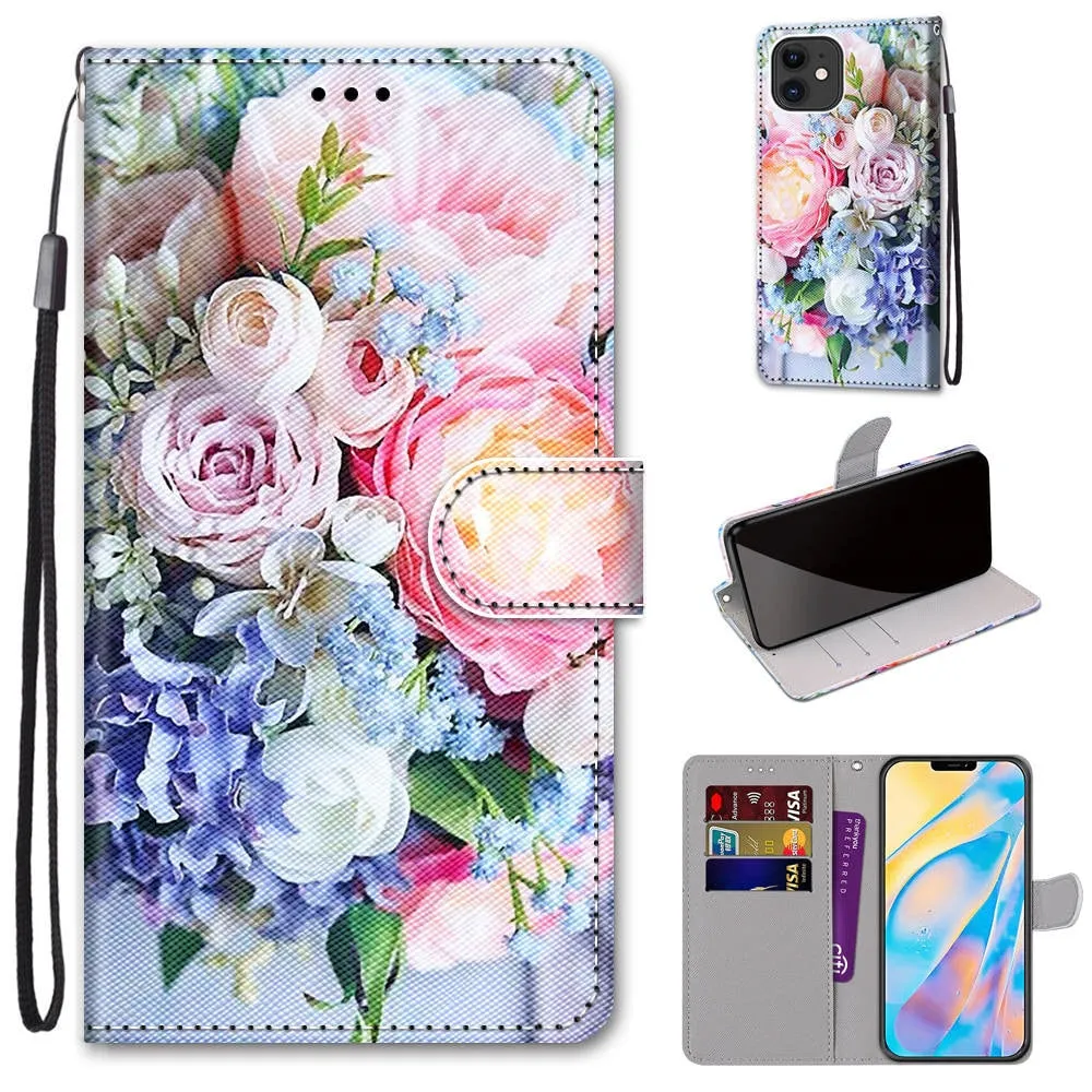 Anymob iPhone Case Blue Galaxy Lovely Cartoon Cat Phone Bag Flip Wallet Leather Protection Cover