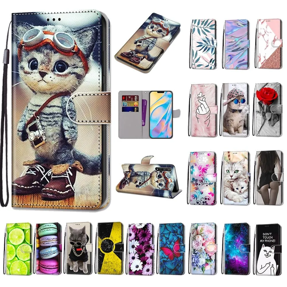 Anymob iPhone Case Blue Galaxy Lovely Cartoon Cat Phone Bag Flip Wallet Leather Protection Cover