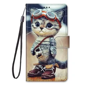 Anymob iPhone Case Cat with Camera Lovely Cartoon Cat Phone Bag Flip Wallet Leather Protection Cover