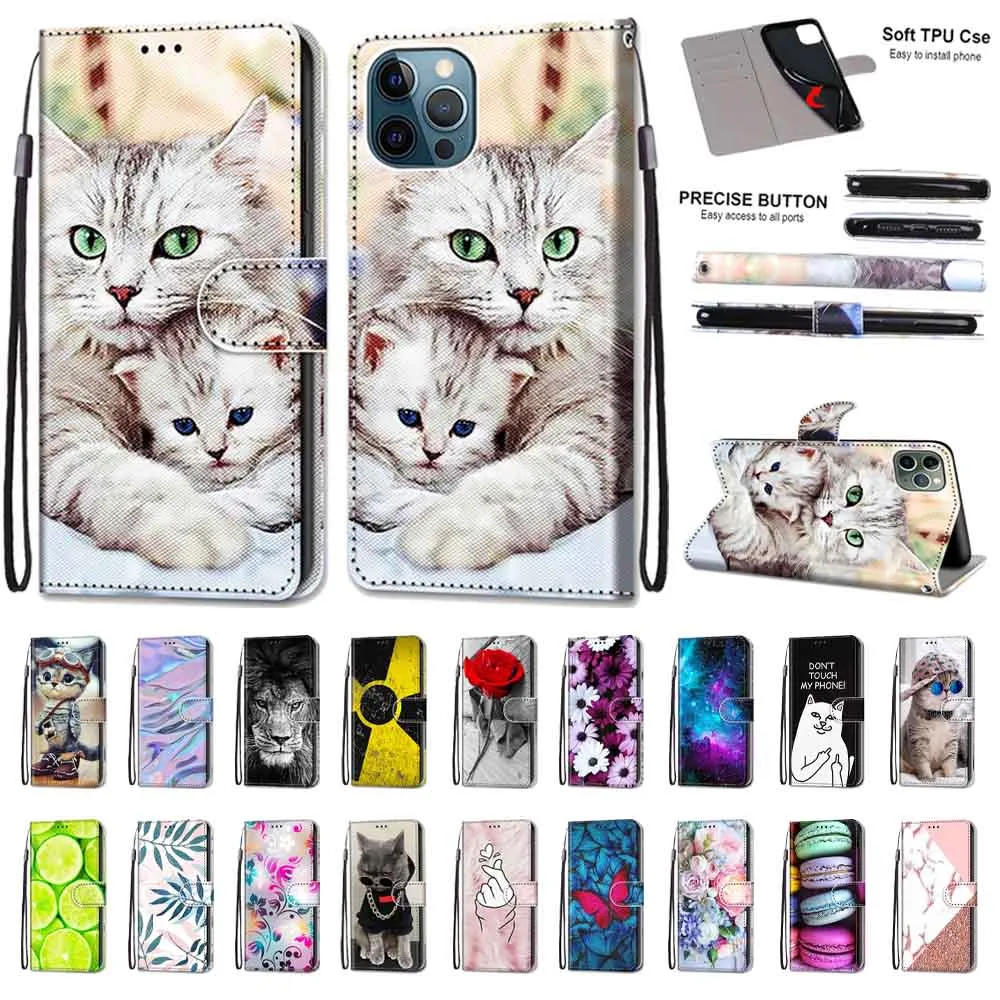 Anymob iPhone Case Cop Cat Flip Leather Wallet Animal Painting Phone Book Style Cover