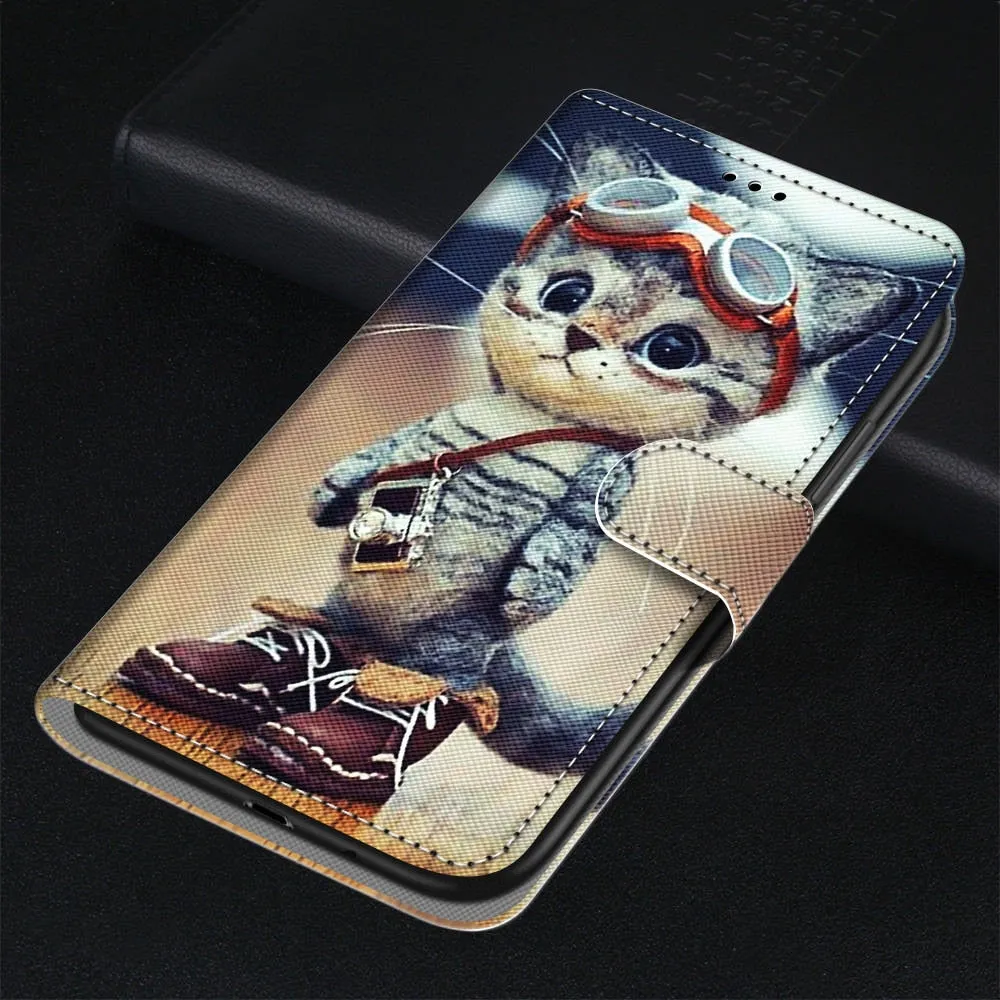 Anymob iPhone Case Cop Cat Flip Leather Wallet Animal Painting Phone Book Style Cover