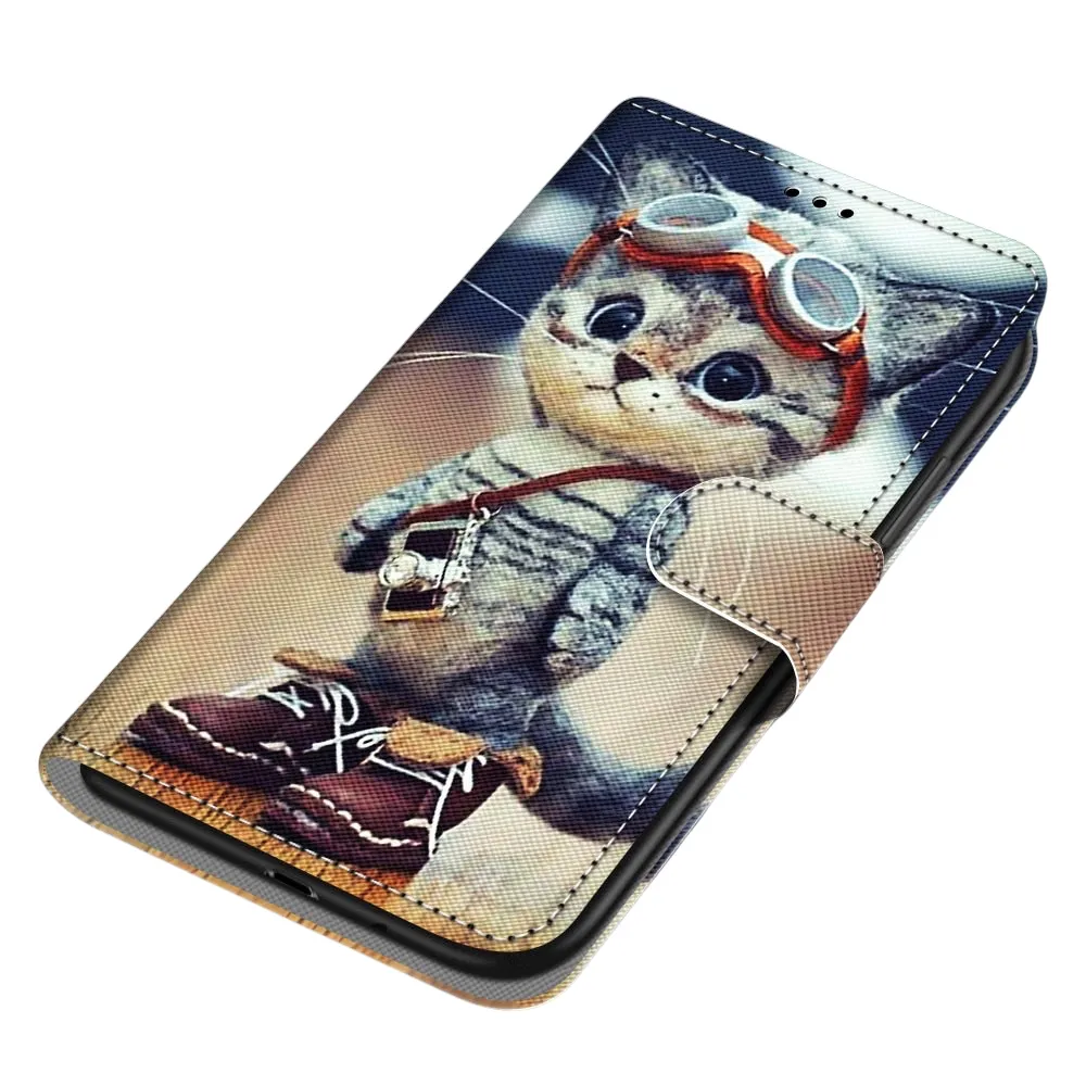 Anymob iPhone Case Cop Cat Flip Leather Wallet Animal Painting Phone Book Style Cover