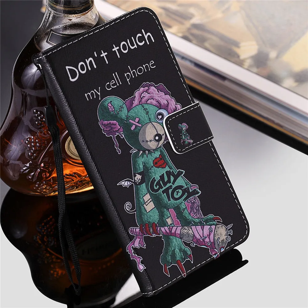 Anymob iPhone Case Cute Dog Flip Cover Cartoon Painted Magnetic Leather Wallet Card Slot