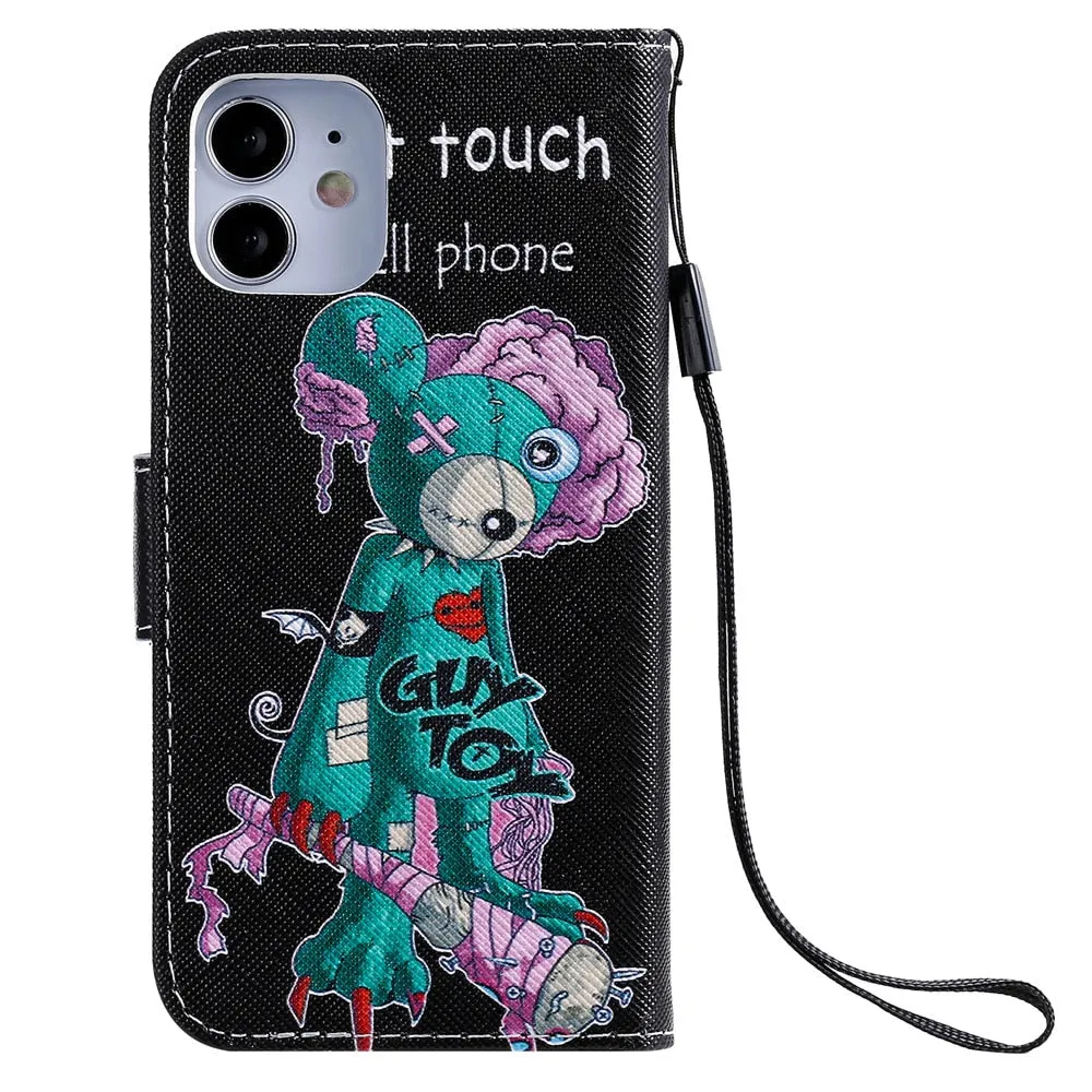 Anymob iPhone Case Cute Dog Flip Cover Cartoon Painted Magnetic Leather Wallet Card Slot