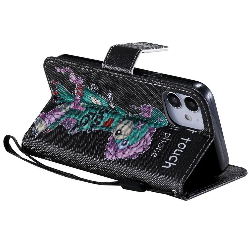 Anymob iPhone Case Cute Dog Flip Cover Cartoon Painted Magnetic Leather Wallet Card Slot