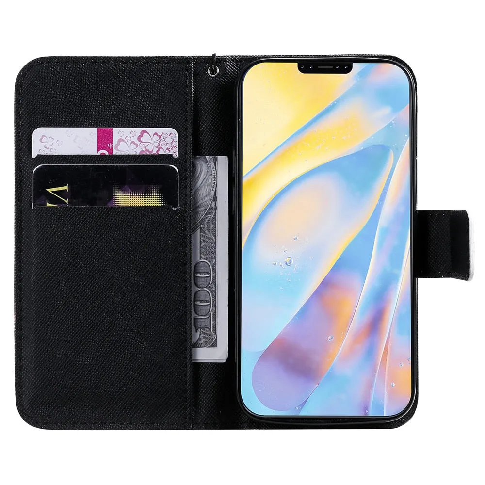 Anymob iPhone Case Cute Dog Flip Cover Cartoon Painted Magnetic Leather Wallet Card Slot