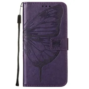 Anymob iPhone Case Dark Purple Embossed Butterfly Flip Magnetic Wallet Leather Phone Cover