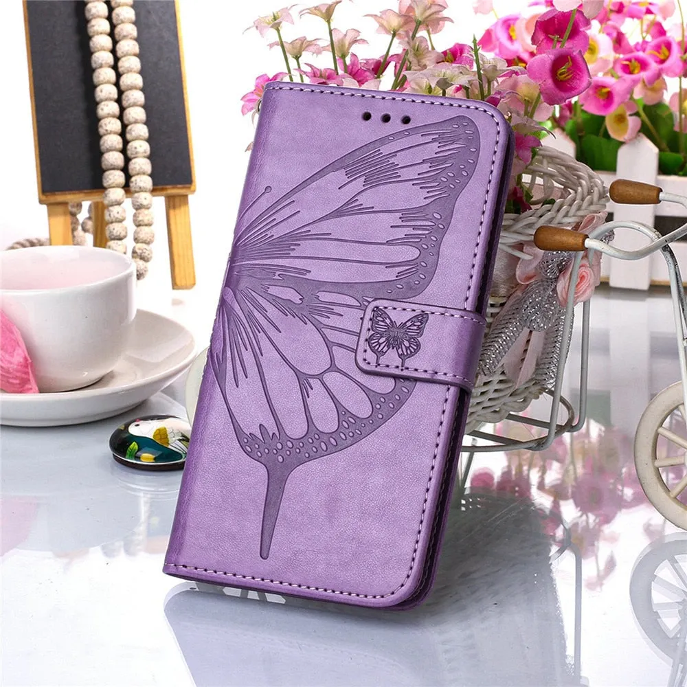 Anymob iPhone Case Dark Purple Embossed Butterfly Flip Magnetic Wallet Leather Phone Cover