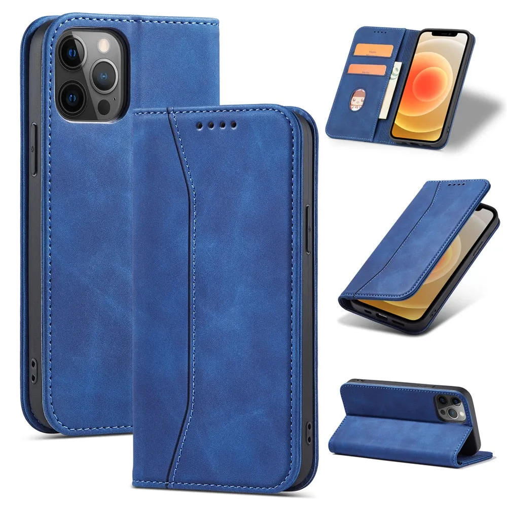 Anymob iPhone Case Light Brown Magnetic Flip Book Style Wallet Protection Cover