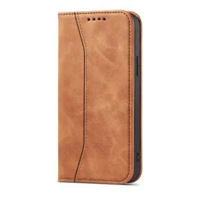 Anymob iPhone Case Light Brown Magnetic Flip Book Style Wallet Protection Cover