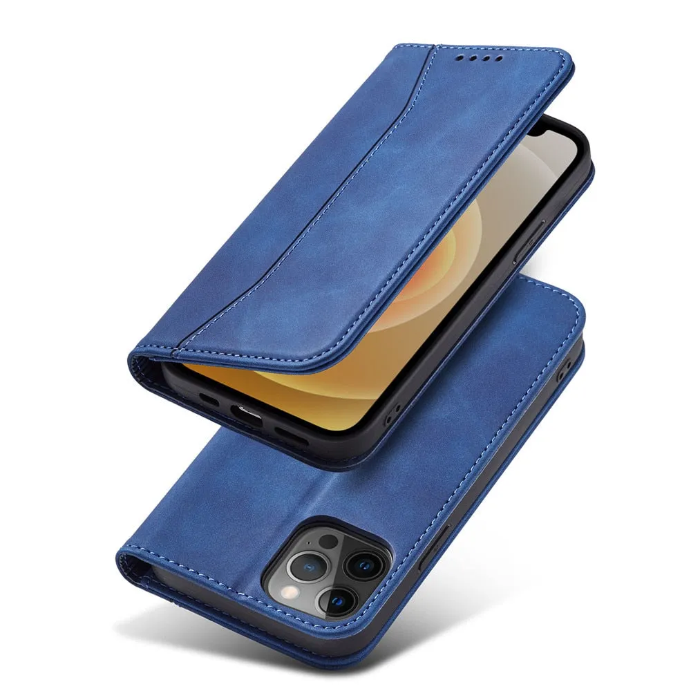 Anymob iPhone Case Light Brown Magnetic Flip Book Style Wallet Protection Cover
