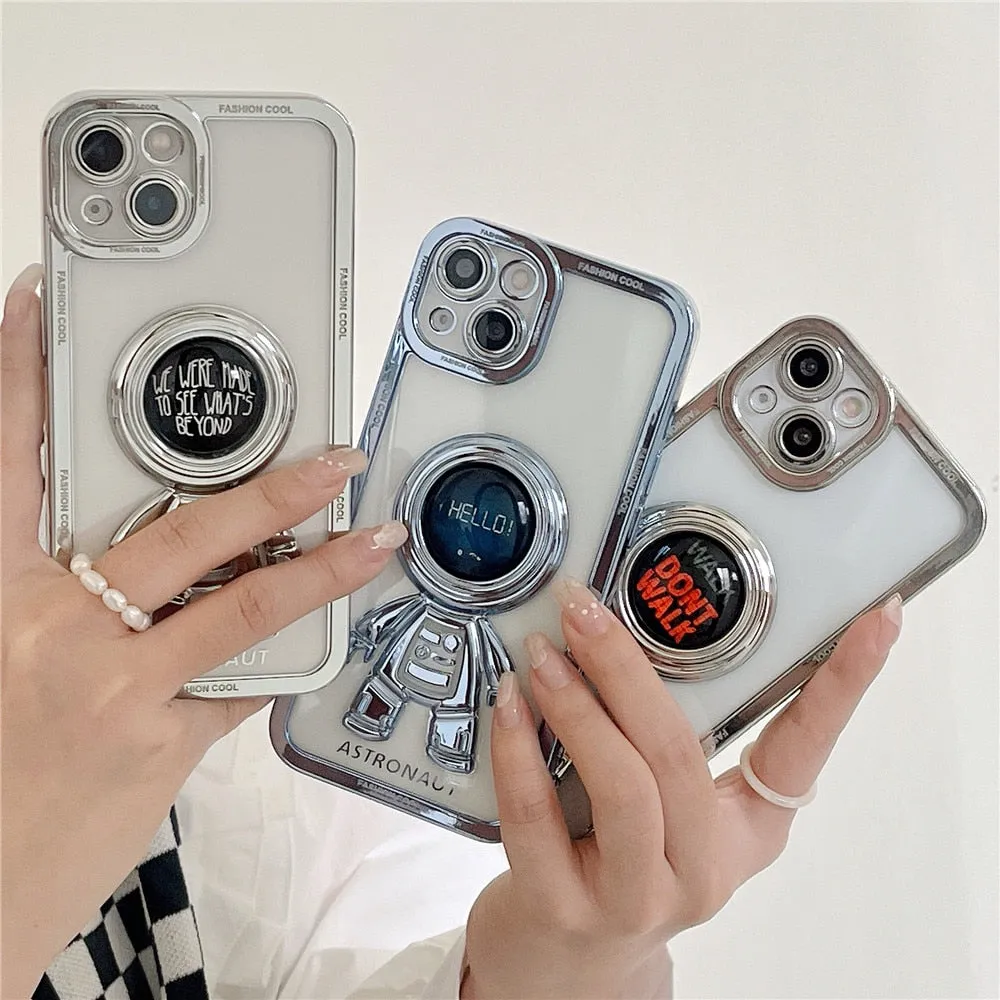 Anymob iPhone Case Ocean Blue Chromed Astronaut Foldable Holder Phone Cover