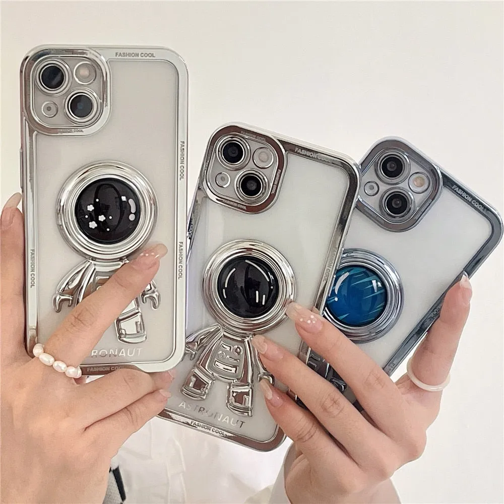 Anymob iPhone Case Ocean Blue Chromed Astronaut Foldable Holder Phone Cover