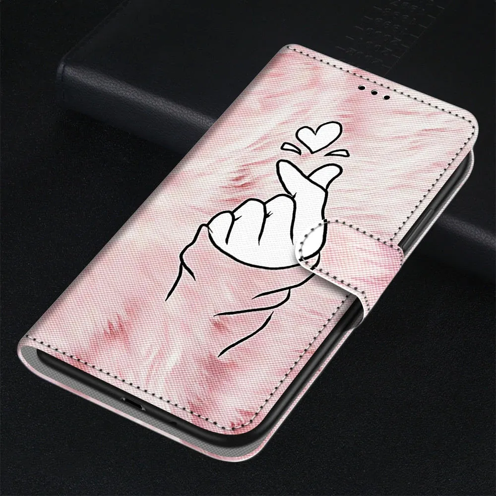 Anymob iPhone Case Pink Flip Leather Wallet Animal Painting Phone Book Style Cover