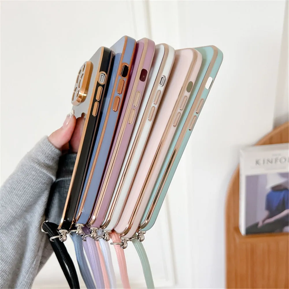 Anymob iPhone Case Pink Necklace Lanyard Silicon Phone Cord Strap Cover