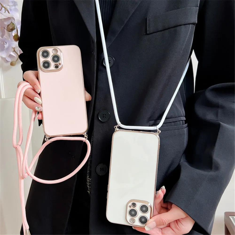 Anymob iPhone Case Pink Necklace Lanyard Silicon Phone Cord Strap Cover