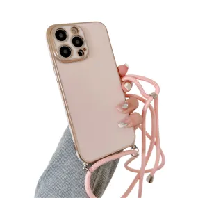 Anymob iPhone Case Pink Necklace Lanyard Silicon Phone Cord Strap Cover