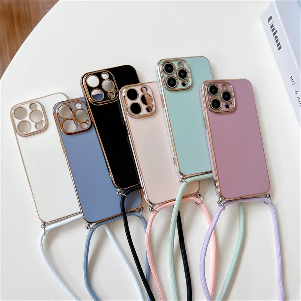 Anymob iPhone Case Pink Necklace Lanyard Silicon Phone Cord Strap Cover