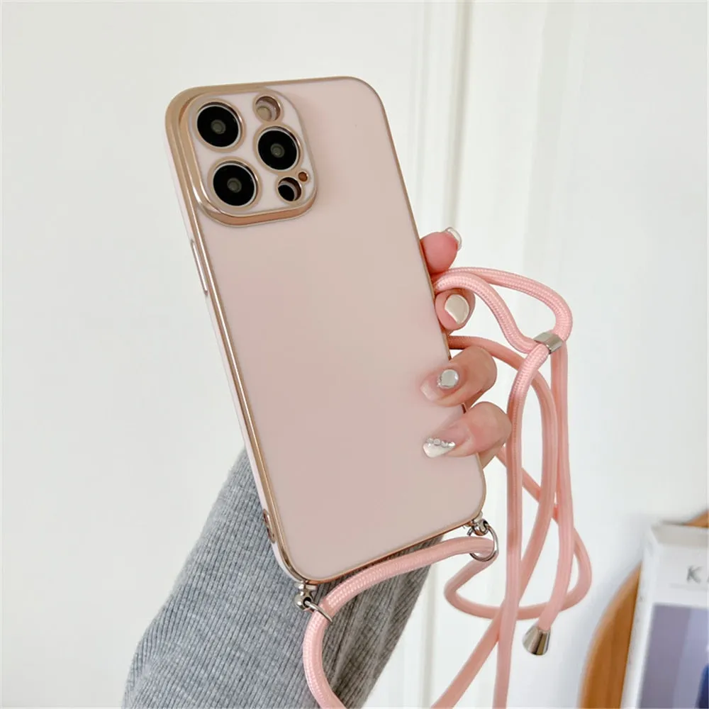 Anymob iPhone Case Pink Necklace Lanyard Silicon Phone Cord Strap Cover